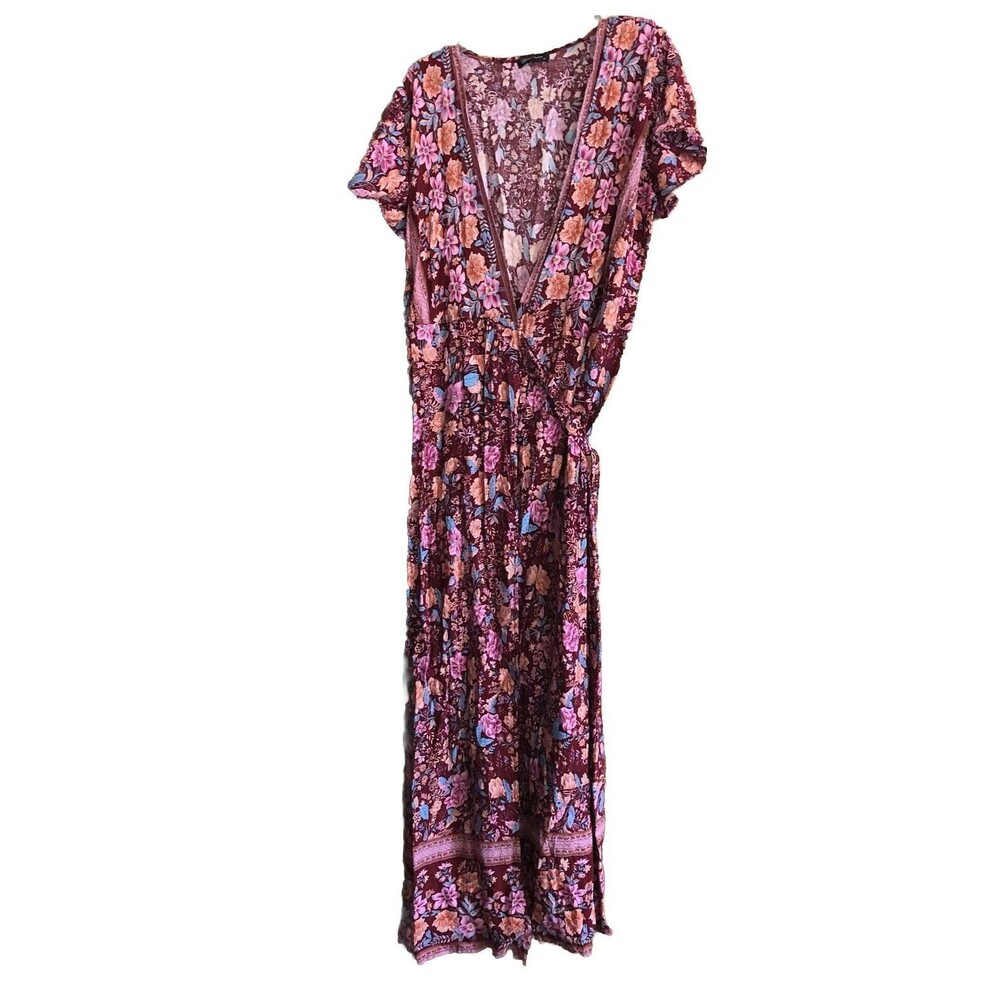 PRETTYGARDEN Women’s Summer V Neck Wrap Floral Print Short Sleeve Size XL